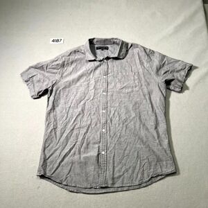 Free Planet Shirt Mens XL Gray Cotton Pockets Short Sleeve Casual Button Up